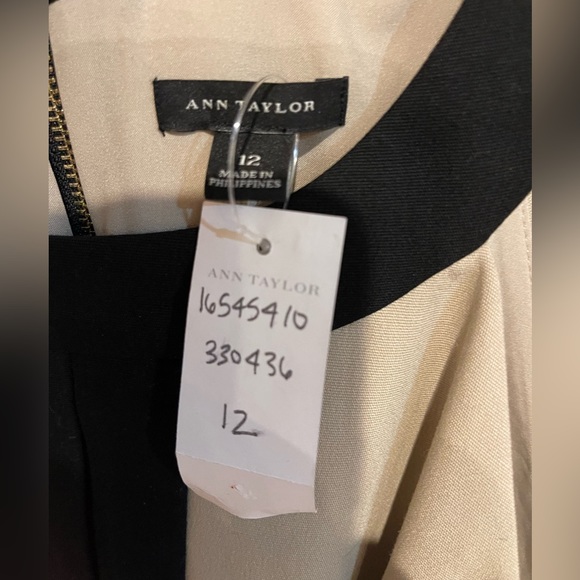🔥🖤Ann Taylor sleeveless two tone size 12 tan/black dress. QUALITY! NWT - Picture 3 of 6